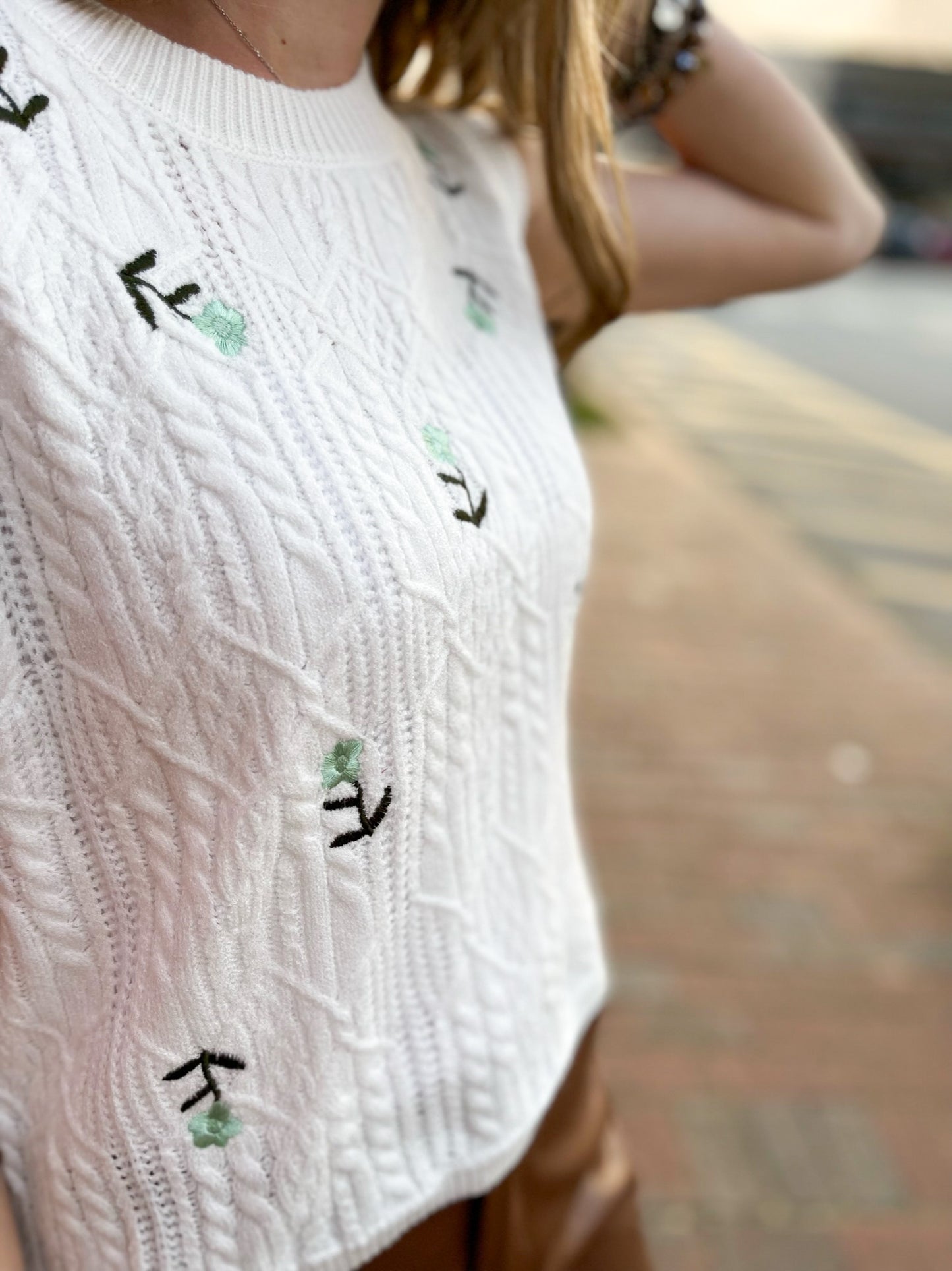 Cream Flower Child Cropped Sweater Vest