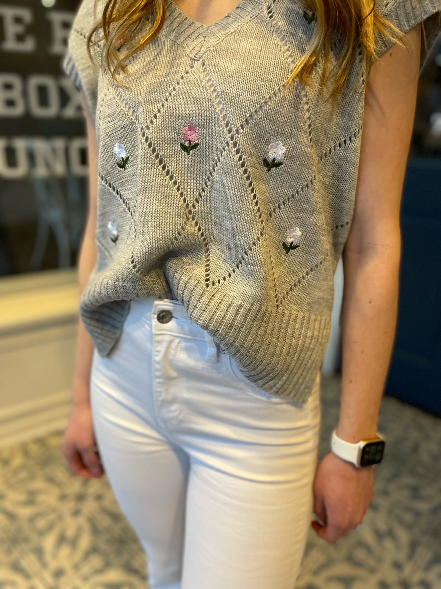 Grey Flower Child Sweater Vest