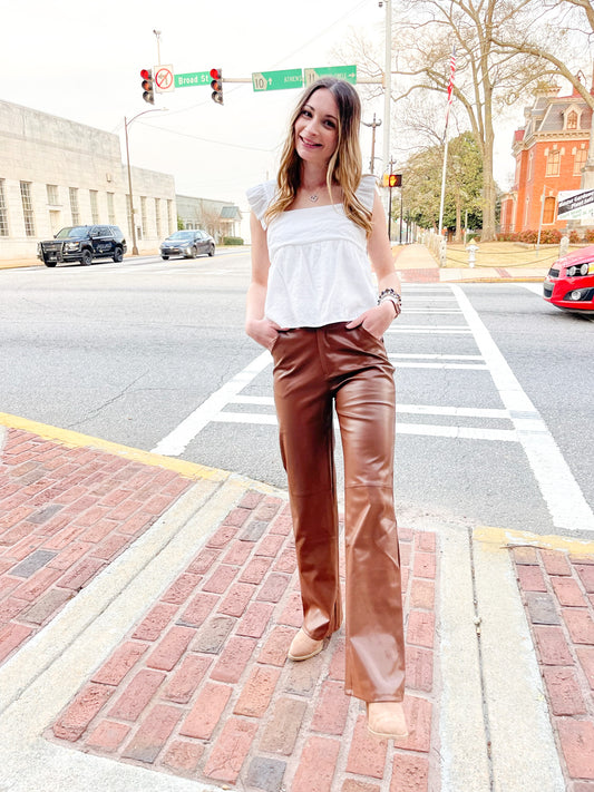 You've Got It! Brown PU Leather Pants